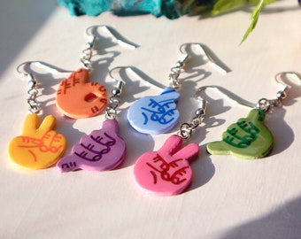 Handmade Funky Hand Gesture Earrings / Pins