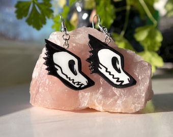 Handmade Wolf Skull Earrings / Pins