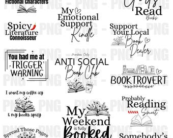 Pacchetto PNG per amanti dei libri: citazioni sulla lettura, design libreschi (download digitale)