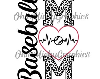 Baseball Mom SVG / Design con battito cardiaco stampato a leopardo (download digitale)