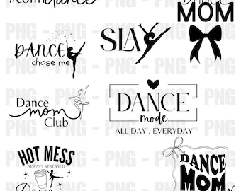 Pacchetto PNG Dance Mom: Clipart con citazioni di danza (download digitale)