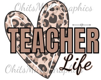 Leopard Teacher Life SVG PNG: Decalcomania scolastica, Adesivi (download digitale)