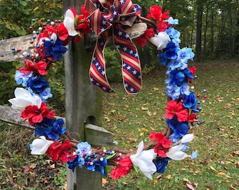 Red, White, and Bluebells Wreath