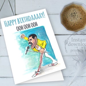 Freddie Mercury kaart, gelukkige verjaardag ooh ooh ooh, digitale download, grappige kaarten, afdrukbare kunst, gelukkige verjaardagskaart,