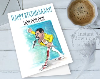Freddie Mercury kaart, gelukkige verjaardag ooh ooh ooh, digitale download, grappige kaarten, afdrukbare kunst, gelukkige verjaardagskaart,