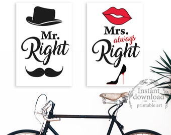 mr right mrs always right, Instant Download, Wedding signs, Wedding mr and mrs