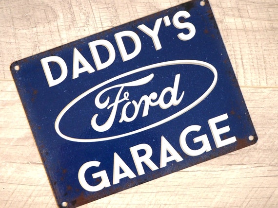 Dad Any Name Gift Car Lover Escort Focus ST Mustang Personalised Grey Ford Garage Vintage Small Tin Sign