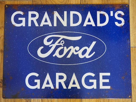 Dad Any Name Gift Car Lover Escort Focus ST Mustang Personalised Grey Ford Garage Vintage Small Tin Sign