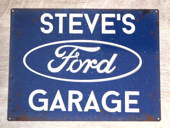 Dad Any Name Gift Car Lover Escort Focus ST Mustang Personalised Grey Ford Garage Vintage Small Tin Sign