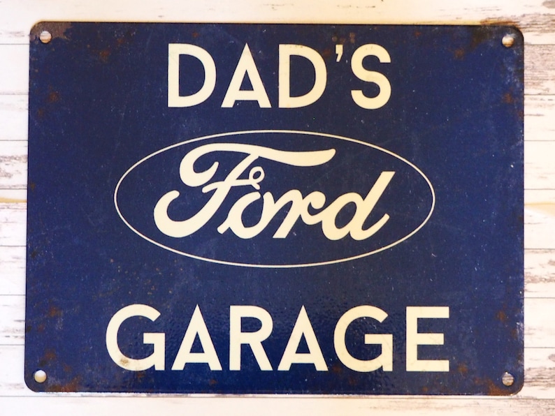 Dad's Ford Garage Vintage Small Tin Sign Escort Focus ST Mustang Dad ...