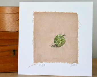 Hand Embroidered Greengage Stitched Art