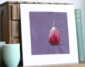 Hand embroidered Fig textile art 8x8"