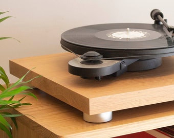 Plateforme HiFi Chêne Massif - Plateforme d'isolation phonique avec pieds en aluminium - Platine vinyle, Amplificateur Support anti-vibration