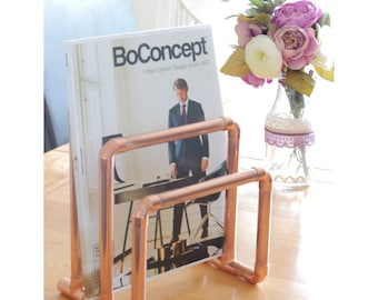 Magazine/Newspaper/letter rack made from industrial copper pipe - Desk, living room, office