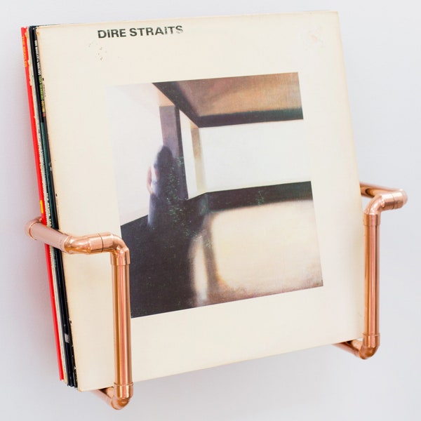 Exhibidor/almacenamiento de discos de vinilo - Montaje en pared - Hecho a mano con tubos de cobre / Regalo único para amantes de la música