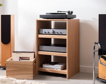 Solid Oak Equipment Rack For Turntable and Amplifiers - Handcrafted Hifi Cabinet