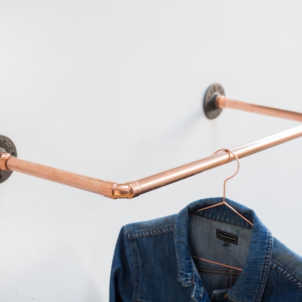 Wall mounted clothing rack - Industrial copper pipe and iron fittings