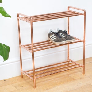 Copper pipe shoe rack Handmade from industrial copper pipe 3 tier image 1