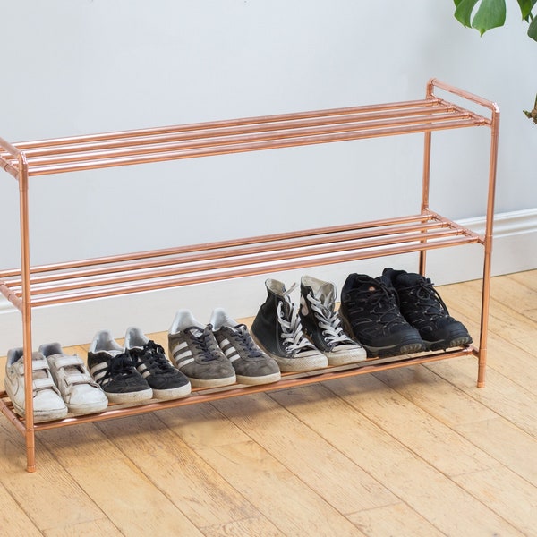 3 tier Copper pipe shoe rack - Handmade with industrial fittings - Shoe storage/organisation