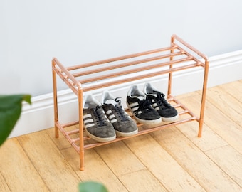 Copper pipe shoe rack - Handmade from industrial copper pipe (2 tier)