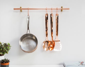 Copper pipe utensil and pan hanging rail - Solid brass fittings