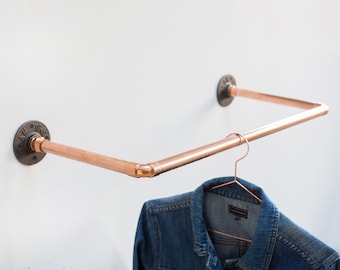 Wall mounted clothing rack - Industrial copper pipe and iron fittings