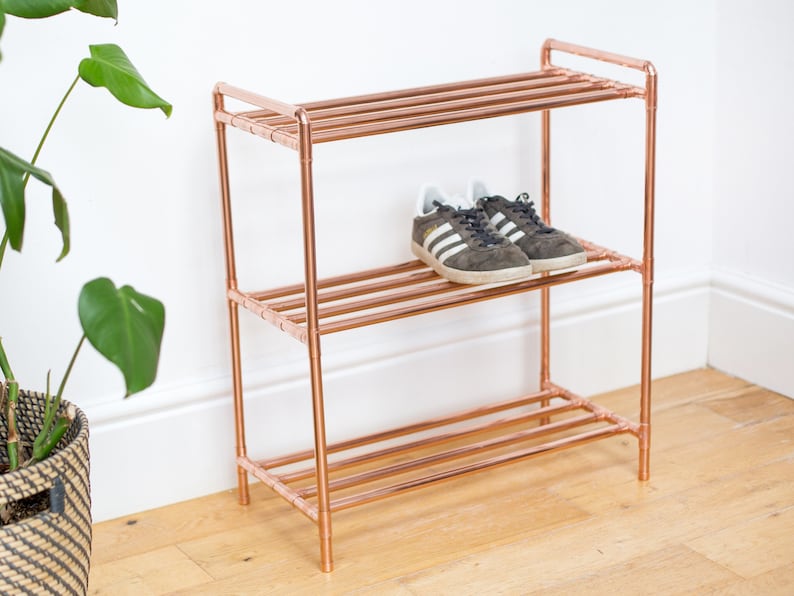 Copper pipe shoe rack Handmade from industrial copper pipe 3 tier image 1