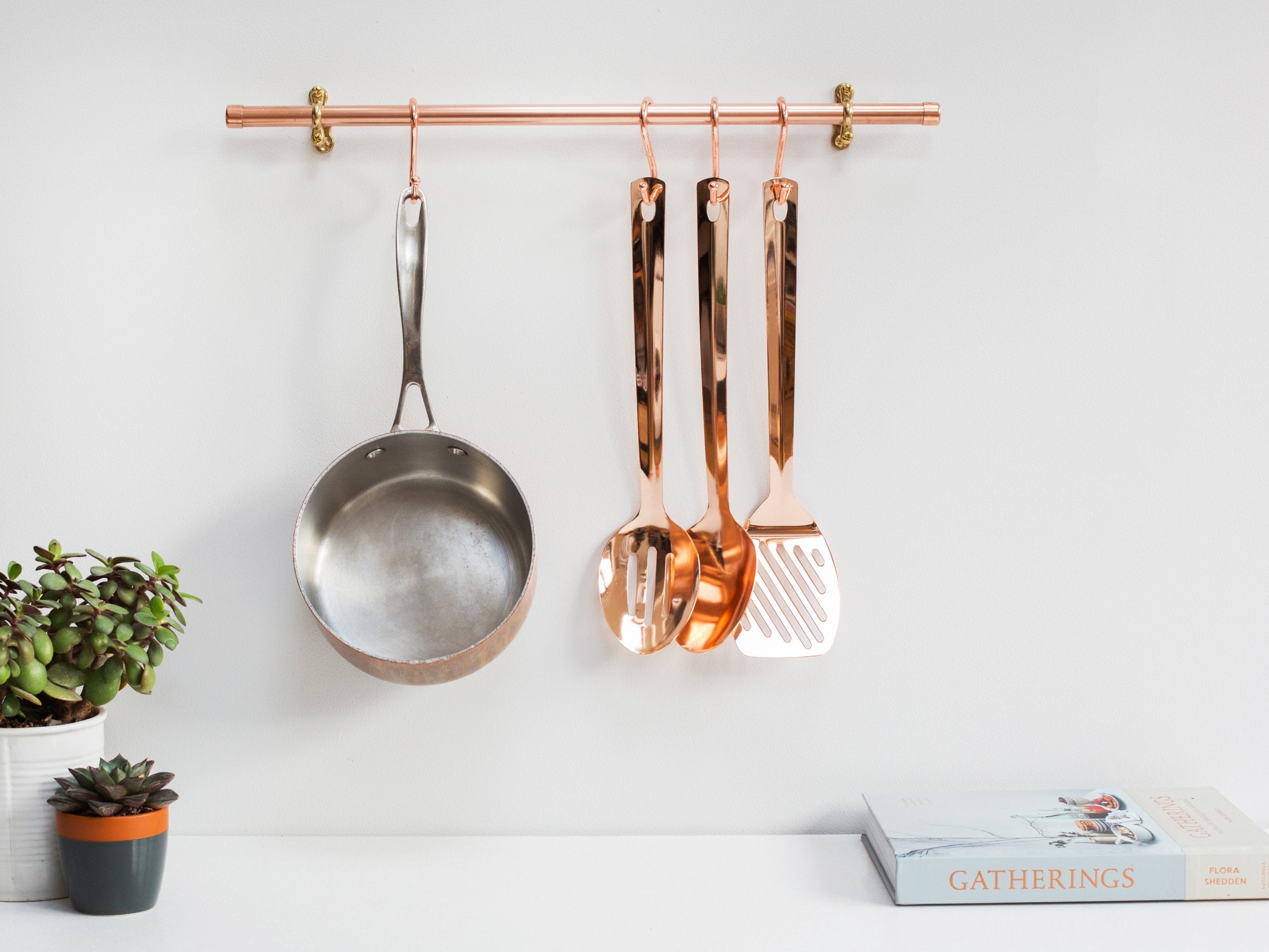 Copper Pipe Utensil and Pan Hanging Rail Solid Brass Fittings 