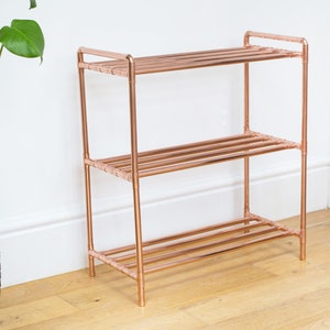 Copper pipe shoe rack Handmade from industrial copper pipe 3 tier image 6