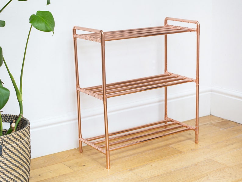 Copper pipe shoe rack Handmade from industrial copper pipe 3 tier image 6