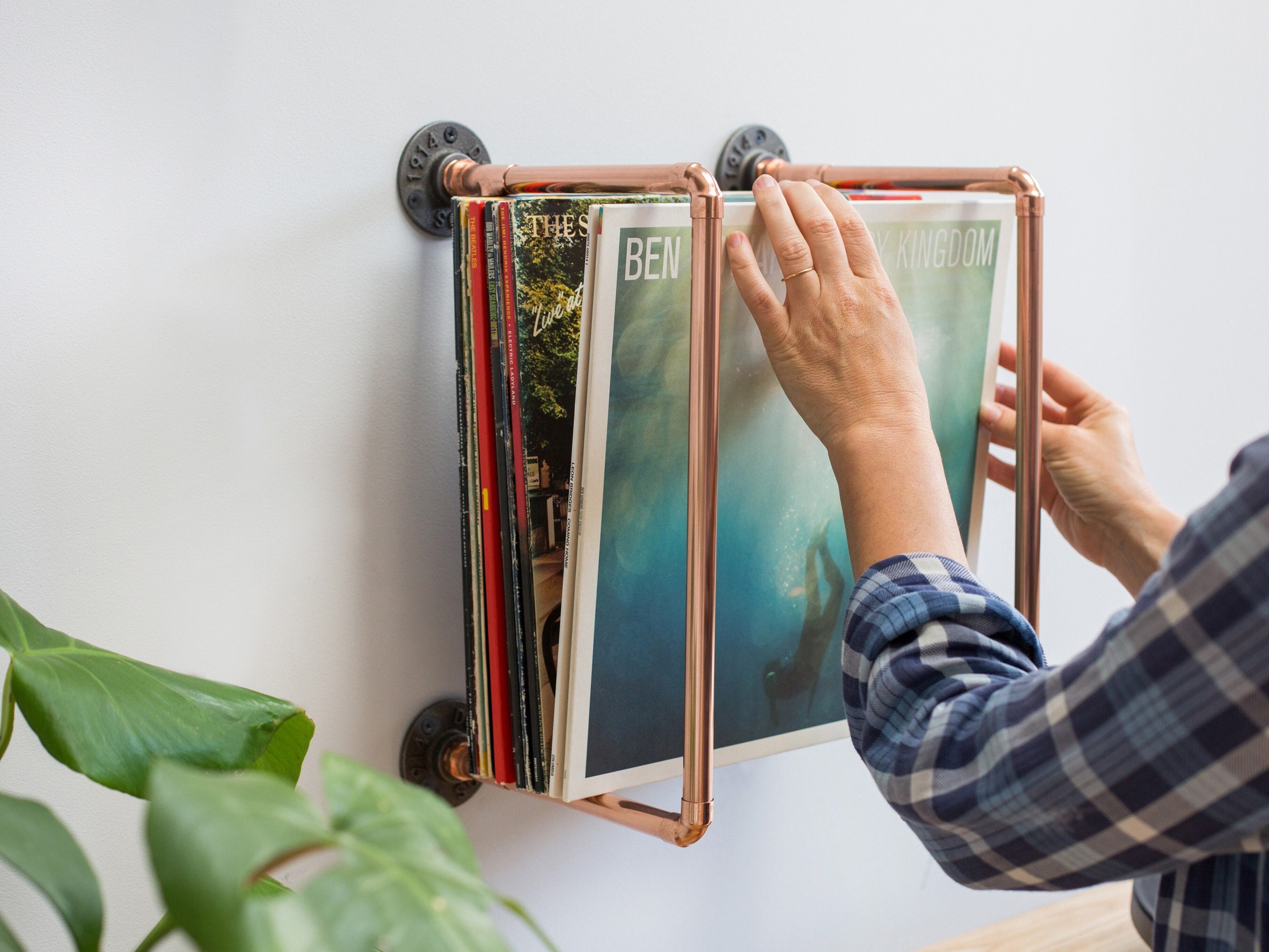 Soporte para discos de vinilo Pantalla LP montada en la pared Hecho a mano  con tubería de cobre Regalo único -  México