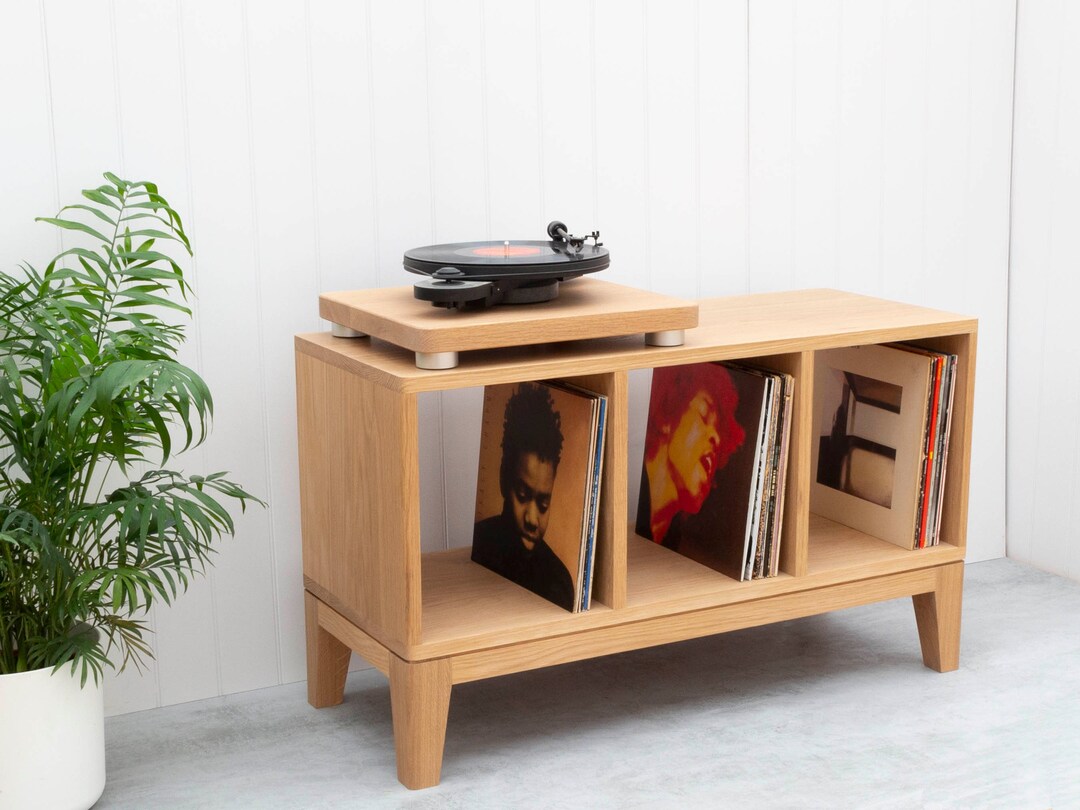 Handcrafted Solid Oak Vinyl Record Storage Minimalist Mid
