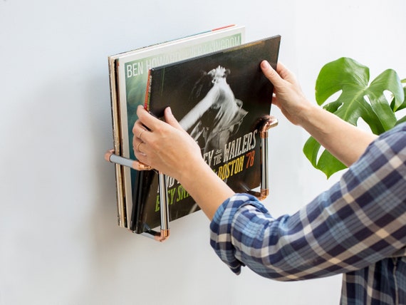 Vinyl Record Holder Handmade With Industrial Copper and Chrome Pipe 