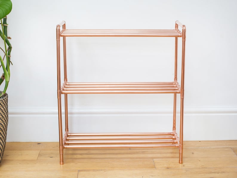 Copper pipe shoe rack Handmade from industrial copper pipe 3 tier image 4