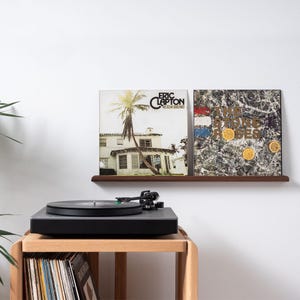 Présentoir double pour disques vinyles noyer - Fabriqué à la main à partir de bois dur - Emballage sans plastique