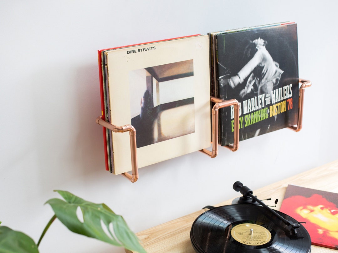 Vinyl Record Holder Wall Mounted LP Display Handcrafted From Copper Pipe  Unique Gift 