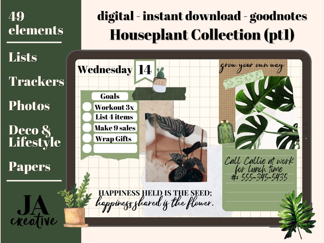 Houseplant Digital Sticker Set Goodnotes Green Plant Lady Stickers ...
