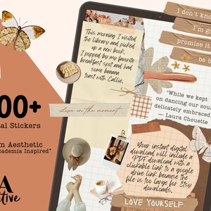 Light Academia digitale stickers voor goede notities of opvallende dingen, digitale download, moodboard, digitale planner, bujo warme esthetiek