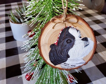 Custom Pet Ornament Acrylic Painting On Natural Wood Slice 3.5-4 inches- Home Office Decor