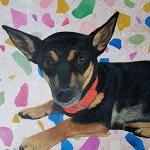 Custom Pet Portrait of Beloved Pet or Animal Acrylic and Spray Paint Different Sizes-Green, Blue, Pink, Purple, Gold, Black- Terrazzo Tiles