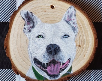 Custom Pet Ornament Acrylic Painting On Natural Wood Slice 3.5-4 inches- Home Office Decor