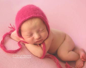 PDF Knitting Pattern Newborn Photography Prop Baby Bonnet / Hat Angora  #02