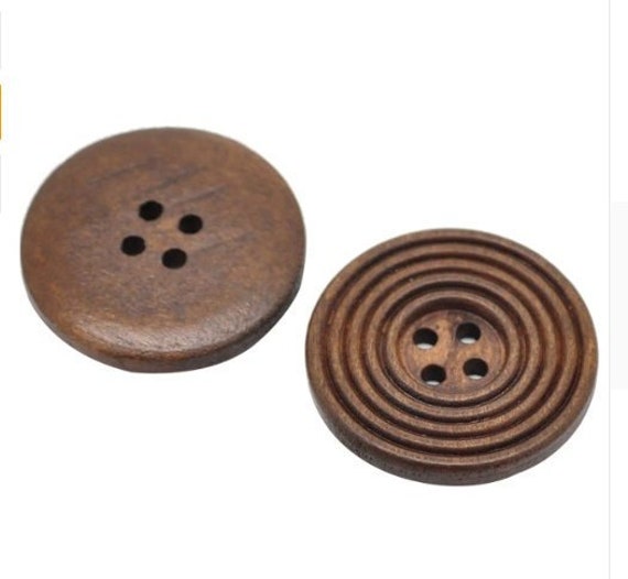 Free UK P/&P coffee colour 6 Wooden Buttons Ideal for sewing 4 holes 15mm