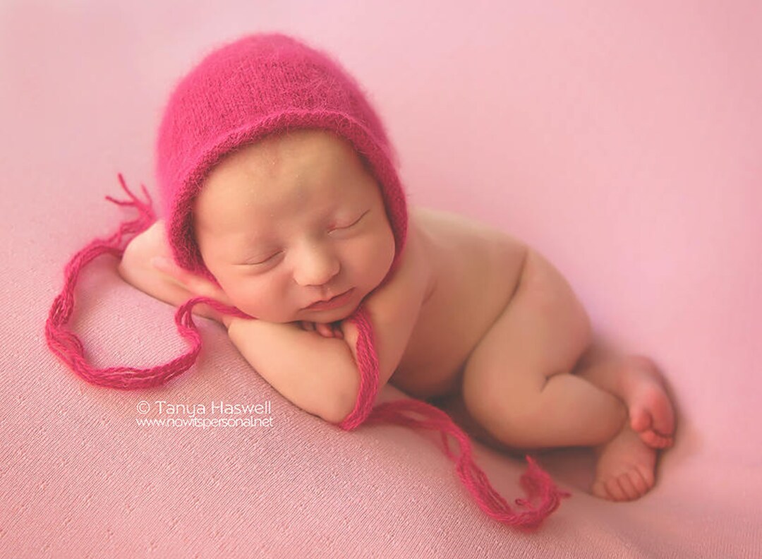 PDF Knitting Pattern Newborn Photography Prop Baby Bonnet / Hat Angora ...