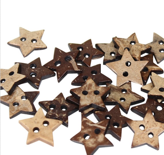 5 15mm Coconut Star Buttons 2 Hole Flatback Sewing Craft UK SELLER Knitting