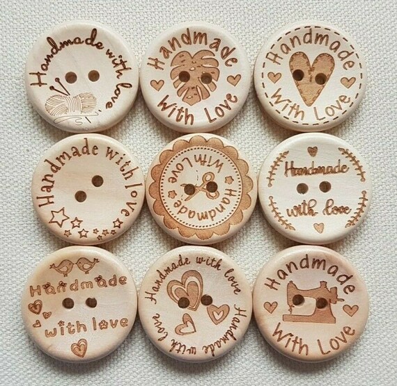 Handmade With Love Natural Wooden Round Buttons Hand Made With Love Sewing 2cm