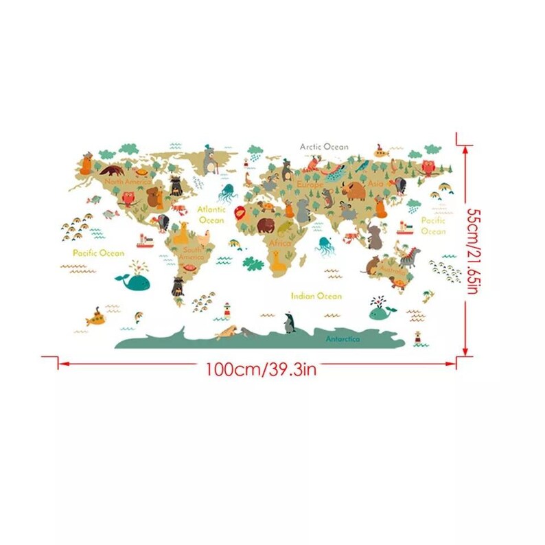 Gold World Map Educational Children's Wall Sticker With Etsy UK