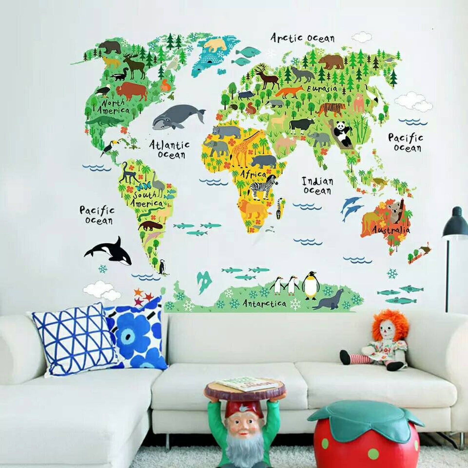 World Map Educational Children's Wall Sticker Nursery Etsy