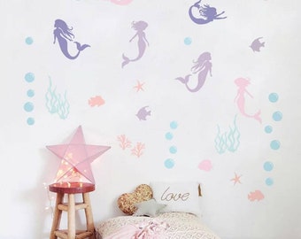 Mermaid Wall Stickers. Pack of 6 sheets.