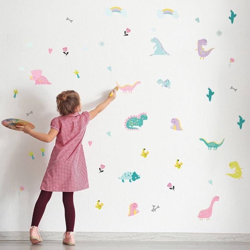 6 Sheets of Dinosaurs Wall Stickers Easy Peel off Little Girls Etsy UK